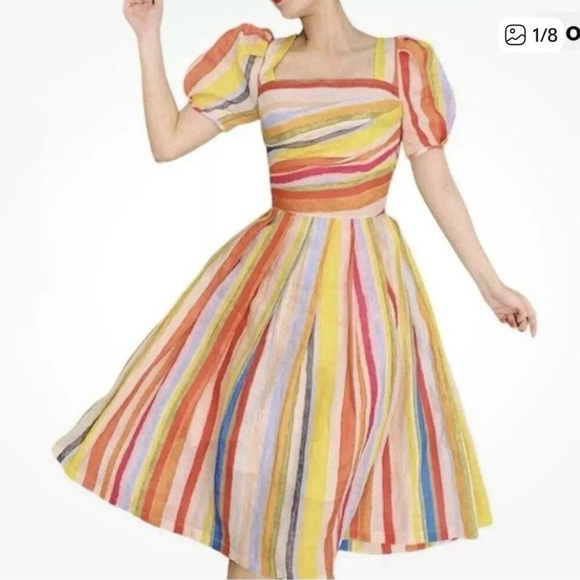 Mr Water Striped Puff Sleeve Dress Colorful - Picture 2 of 8